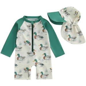 Engofs Toddler Baby Boy Girl Swimsuit One Piece Rash Guard Bathing Suit Beach Swimwear with Hat, 6-12M