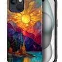 DAIZAG Case for iPhone 15,Mountain Range Sunrise Stained Glass Full-Body Design Hybrid Dual Protection Soft TPU Hard PC Shockproof Scratch-Resistant Protective Cover Phone Case for Men Women