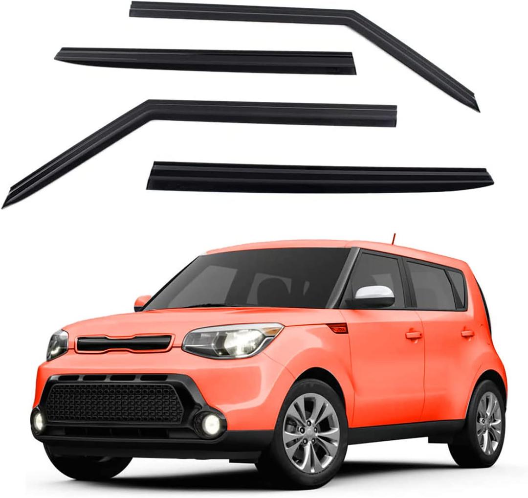Tape-On Windows Visor 4-Piece for 2014-2019 Kia Soul Rain Guards Shield Shade Smoke Black 94367