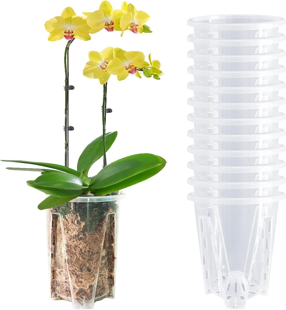 Orchid Pot 12-Pack: Clear Plastic 4.7-Inch Orchid Pots, Holes for Repotting, Indoor/Outdoor Flower Planter