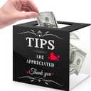 MoKo Tips Jar for Money, 6 4 5 Inch Acrylic Tip Box, Wall-Mounted Raffle Cash Donation Suggestion Box, Money Storage Container for Bartender Bars Restaurants Musicians Bartender, Black&Clear