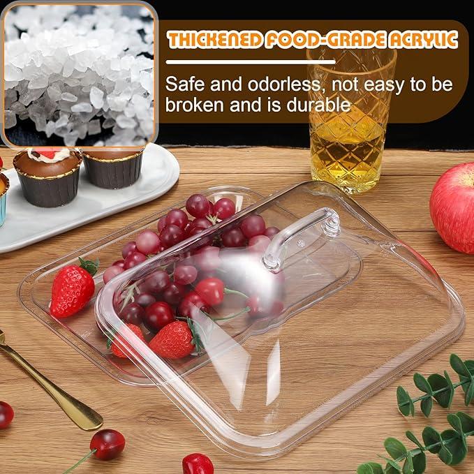 3 Pack Clear Acrylic Serving Tray with Dome Lid Rectangular Food Tray for Cake Dessert Buffet Serving Food Banquets Parties Restaurant Display,10.83 x 8.46 x 5.59 in