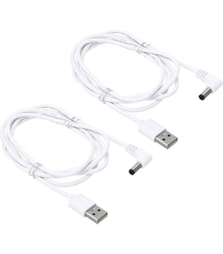 LEOM USB 2.0 Type A Male to Right Angled 90 Degree 3.5mm DC 5V Power Plug Barrel Connector Charge Cable 6.6ft Long 2X Cables