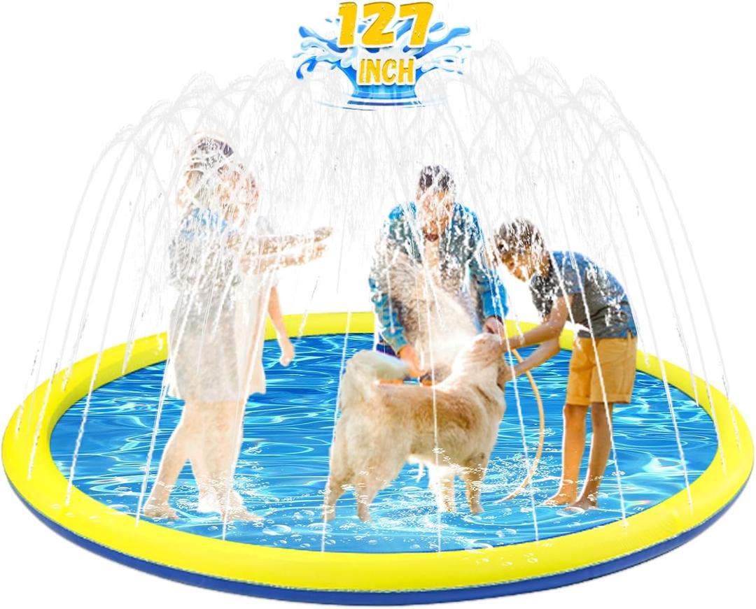127 inch Extra Large Non-Slip Splash Pad Sprinkler for Kid and Dog, Kiddie Dog Pool, Toddler Outdoor Toys for Ages 3-12 Boys Girls, Summer Outdoor Water Kids Toys, Parent Games, Backyard, Lawn