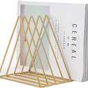 QPEY Triangle File Holder,5 Slot Metal Vinyl Record Stand Holder Magazine Newspaper Holder Photography Props for Office Home 1 Pc (Gold)