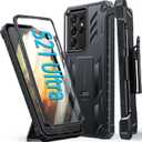FNTCASE for Samsung Galaxy S21-Ultra Case: Military Shockproof Protective Phone Cover with Belt-Clip Holster & Kickstand, Drop Proof Heavy Duty Rugged Cases for S21Ultra 5G-Black