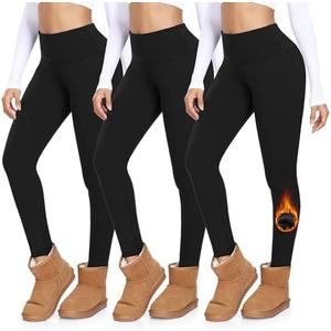 MOREFEEL 3 Pack Thermal Fleece Lined Leggings Women,High Waisted Tummy Control Warm Winter Yoga Workout Thick Pants S-M