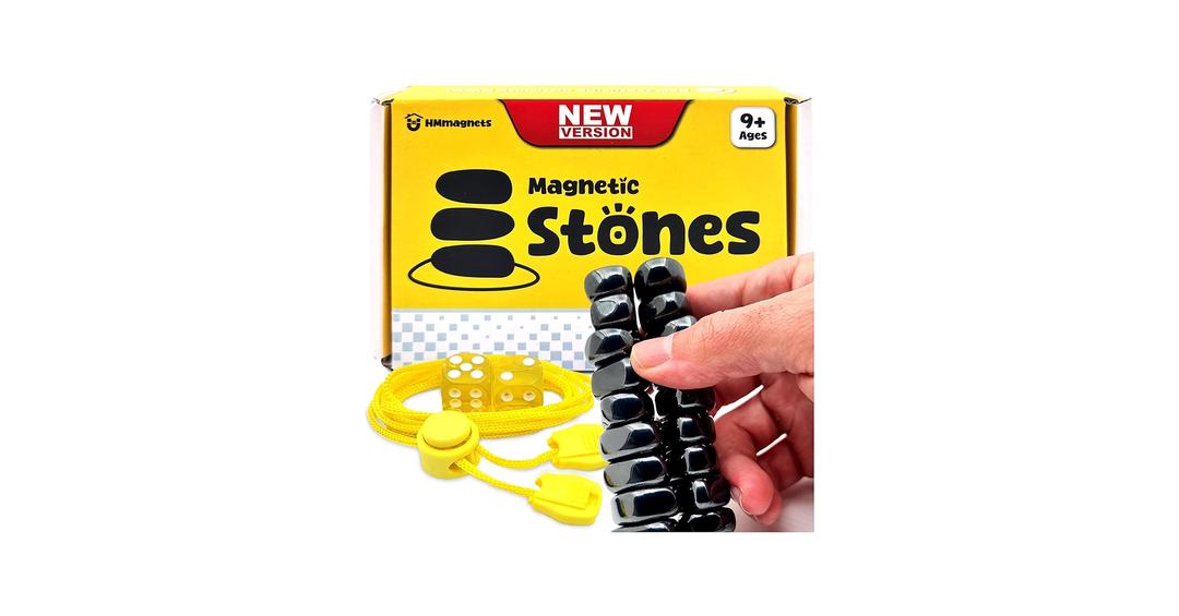 Upgraded (Multi-Level) Magnet Chess Game with String & Stones - Clear & Simple Instructions | Premium Set with 20 Larger & Stronger Stones, Adjustable Rope, 2 Dice & Travel Pouch | for Kids & Adults