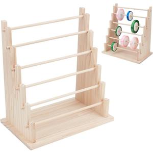 UNICRAFTALE 6-Tier Wooden Ribbons Organizer Rack Burlywood Ribbon Holder Storage Organizer Wooden Ribbons Sewing Organizer Display Shelf for Sewing Craft Gift Florist Wrapping