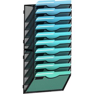 Gawerk 10-Tier Wall File Organizer Hanging Wall File Holder Wall Mount Paper Folder Organize, Mesh Magazine Document Mail Organizer Wall Organizer for Office School Home, Black