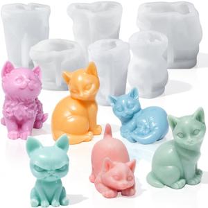 Gerrii 6 Pcs Cat Silicone Molds Mini 3D Cat Animal Resin Candle Soap Molds for Home Ornament Mold Cute Kitten Candle Mold for Soap Soy Wax DIY Handcraft Gift Wedding Party Car Decoration