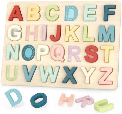 Zeoddler Alphabet Puzzles, ABC Preschool Learning Toys, Wooden Toys for Toddlers, Alphabet Shape Puzzles for Kids, Gift for Girls Boys