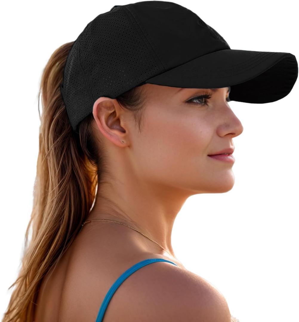 Criss Cross Ponytail Baseball Cap for Women Adjustable High Messy Bun Trucker Hats Quick Drying Mesh PonyCap (One Size, Black)