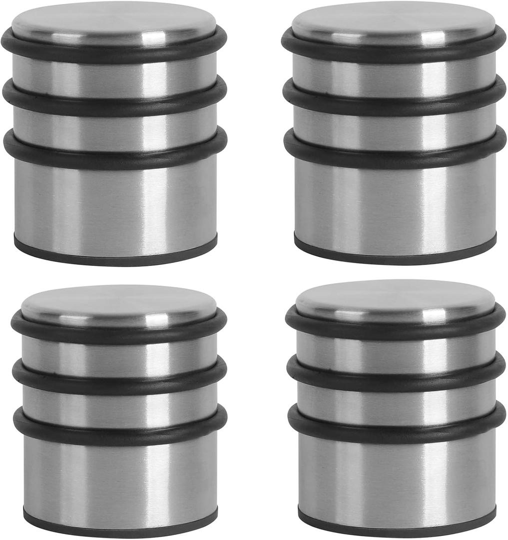 KINJOEK 4 Packs Heavy Duty Door Stopper, Solid Steel Door Stop No Need to Drill, Surrounded with Protective Rubber Bands Anti-Slip Door Wedge for Office, Home, Garage, Laundry Door (Silver)