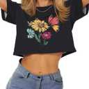 Womens Summer Crop Tops Short Sleeve Round Neck T-Shirts Loose Fit Casual Blouse (X-Large)