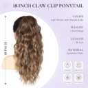 Clip on Ponytails for Women - 18 Inch Curly Ponytail Extension, Wavy Pony Tails Hair Extensions, Synthetic Hair Extensions Ponytail, Clip in Ponytail (Color: Light Brown with Blonde Ends)