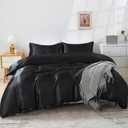 HOdo Home Satin Duvet Cover Queen Size, 3PCS Silk Like Comforter Cover, Ultra Soft and Breathable Bedding Set with Zipper Closure & Corner TiesBlack