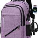 FENGDONG Large Laptop Backpack 17.3 inch Durable Waterproof Travel College Backpack Bookbag for Men & Women Business Backpack with USB Charging Port and Headset Port Light Purple