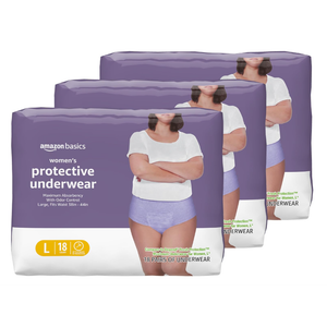 Basics Incontinence Underwear for Women, Protective, Disposable, Postpartum, Maximum Absorbency, Large, Lavender, 54 Count (3 Packs of 18)