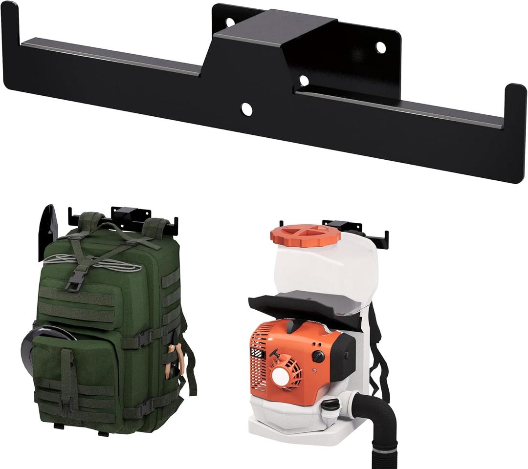 Backpack Blower Rack , Heavy Duty Steel Wall Mount for Secure Leaf Blower Storage , Garage Wall Organizer Holds Backpack Sprayer, Garden Tool Storage (Black-1PC)