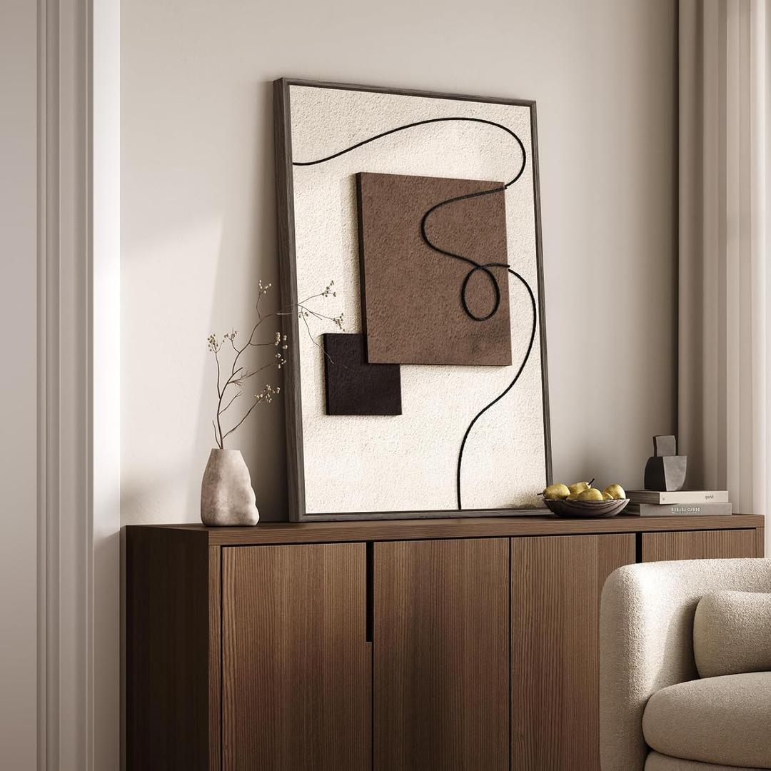 3D Textured Framed Neutral Abstract Wall Art, Modern Beige and Brown Block and Rope Paintings Artwork for Walls, Minimalist Pictures for Living Room Dining Room Bedroom Entryway Wall Decor 24x36 In