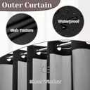 SORTTO No Hook Slub Textured Shower Curtain with Snap in Liner - Black Fabric Outer Curtain & Waterproof Inner Liner, Hotel Style with See Through Top Window, 71x74 in