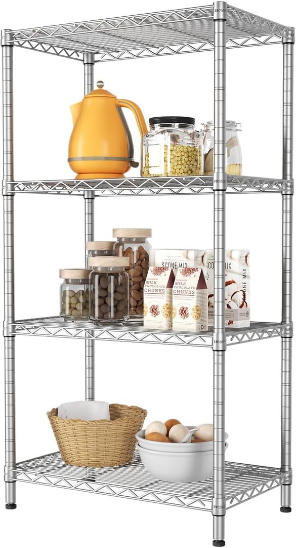 SINGAYE 4 Shelves Adjustable Storage Shelf Wire Shelving Rack Bathroom Standing Units Laundry Room Organization for Kitchen Office Bathroom Organizers Metal Pantry 14" D x 24" W x 48" H Gray (Grey)