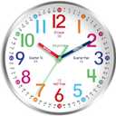 Wall Clock for Kids Learning to Tell Time Easily Non Ticking Battery Operated Kids Teaching Clock Silent Colorful Teaching Time Clock Decorative for Kids Room Classroom School (8 Inch)