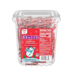 Brach's Mini Peppermint Candy Canes, Christmas Candy, Stocking Stuffers, Holiday Classic, 260ct, 40 oz Tub