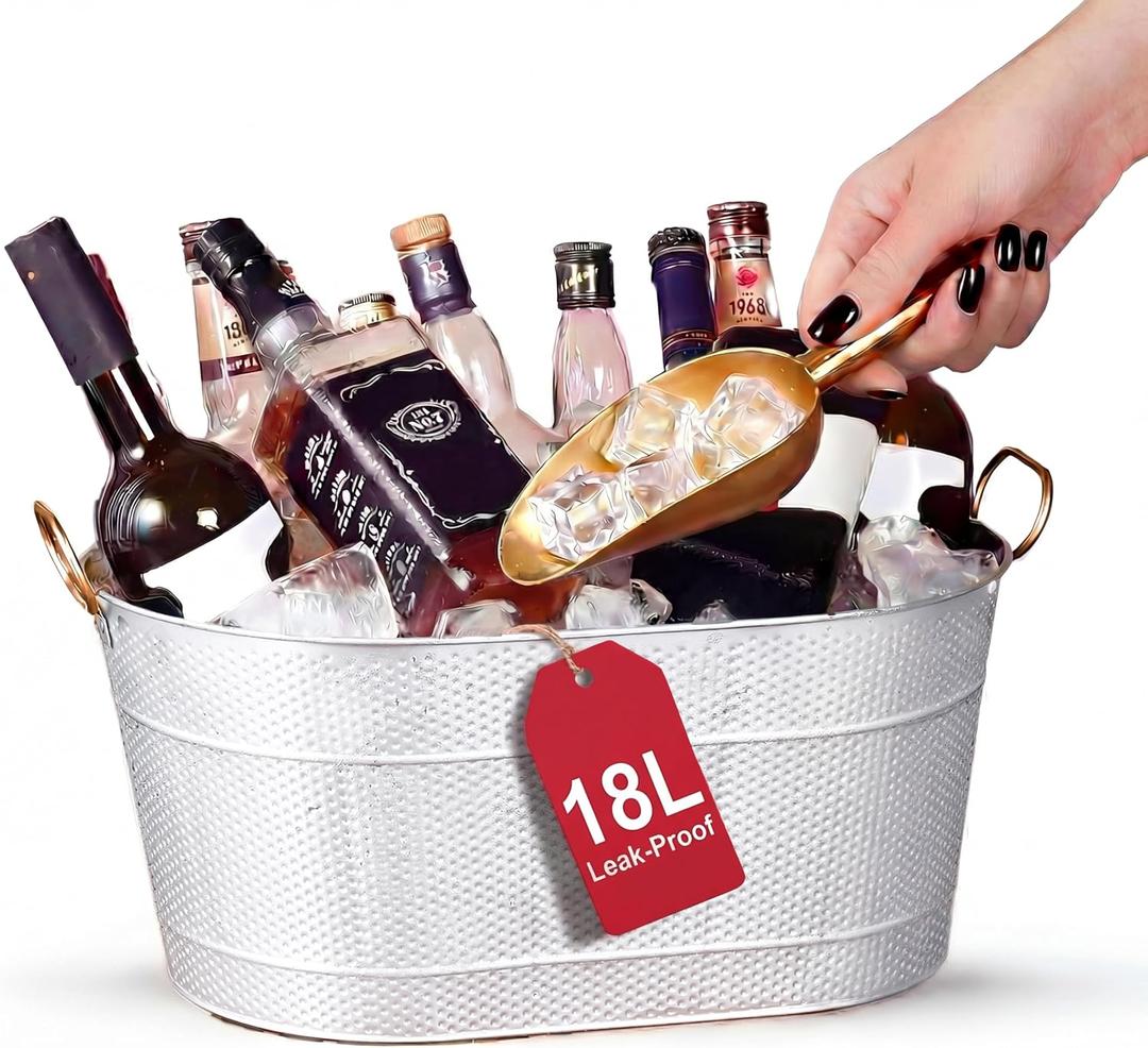 18 Stainless Steel Beverage Tub - 5 Gallon - Gold Handles & Shovel Included - Holds 30 Bottles & Stays Cold for Hours - Use as Wine Bottle Chiller to Beer Bucket Holder - Leak Proof (Gold)