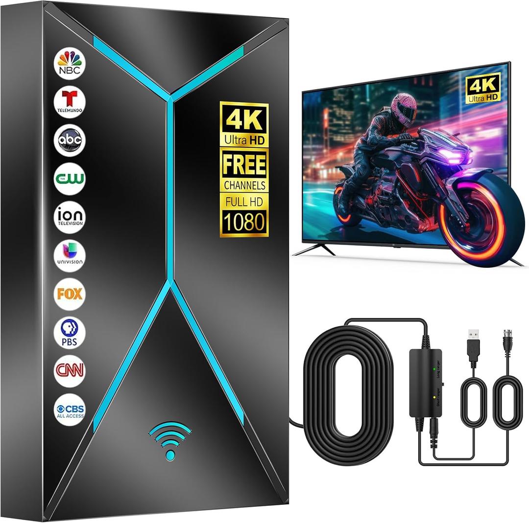 2026 Upgraded TV Antenna Indoor Outdoor, 3200+ Miles Long Range HDTV Antenna with Amplifier Signal Booster, 26FT Coaxial Cable for Local Channels 4K 8K 1080p,Digital Reception for Smart & Older TVs