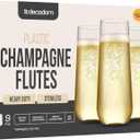 DECADORN Clear Stemless Champagne Flutes Plastic 48 Pack - 9oz Plastic Champagne Glasses - Durable and Sturdy Mimosa Glasses For Parties - Shatterproof, Recyclable, BPA-Free, Smooth Rims.