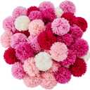 Gemscream 50 Pcs 3 Inch Pink Yarn Pom Poms for Crafts Large Fuzzy Pompoms Big Pom Balls for DIY Hats Holiday Party Hanging Ornaments Home Decor