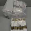 Goodluck 175 Piece Gold Plastic Dinnerware Set for 25 Guests, Fancy Disposable Plates for Party, Include: 25 Dinner Plates, 25 Dessert Plates, 25 Pre Rolled Napkins with Gold Silverware, 25 Cups