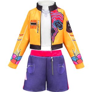 Girls Cosplay Costume,  Kids Lining Jacket Shorts 3PCS Uniform Outfits with Wig (5-6 years (120))