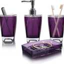 Bathroom Accessories Set Complete, 4 Piece Premium Acrylic Bathroom Accessory Set,Hand Sanitizer Bottle Lotion Can Bathroom Suit Separate Bottle Soap Box Mouthwash Cup Toothbrush Cup (Model 2-Purple)