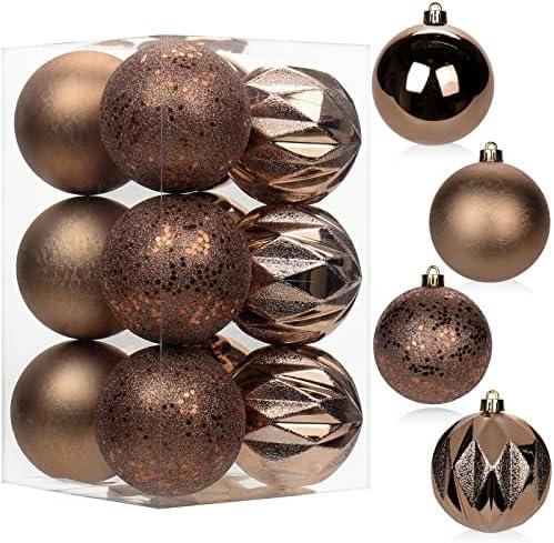 12PCS 3.15" Christmas Ball Ornaments Shatterproof Brown Christmas Tree Decorations Xmas Tree Balls Halloween Ornaments Décor