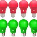 8 Pack A19 LED Red & Green Light Bulb, 120V E26 Base, 9W (60W Replacement), Party Decoration, Porch & Home Lighting, Christmas