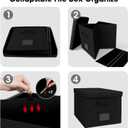 File Organizer Boxes with Lid, Linen Hanging File Storage Boxes with Handle, Collapsible Document Filling Boxes for Letter/Legal Folder, Portable File Box for Office/Decor/Home (2 Pack, Black)