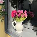 Artificial Fake Flowers for Spring Summer Outdoor Decoration,6 Bundles Realistic UV Resistant Silk Fabric Colorful Tulip Faux Plants for Outside Planter Home Porch Patio Decor(Pink Purple)