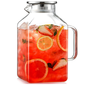 1 Gallon Square Glass Pitcher with Lid and Spout, Borosilicate Glass Carafe for Hot/Cold Drink, Water Pitchers with Handle for Fridge, Extra Large Jug for Iced Tea, Coffee, Juice, Beverage