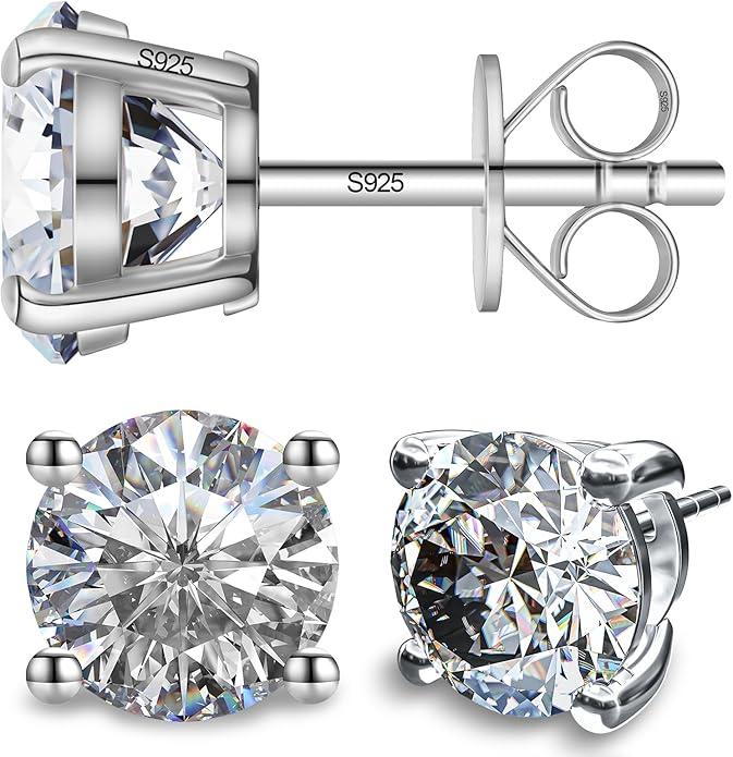 Moissanite Earrings, Substitute diamond Stud Earrings for Women 1-3 CT 18K White Gold Plated/S925 Sterling Silver Earring for Men, Lab Grown Hypoallergenic Jewelry