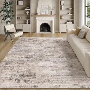 Cochyean Area Rugs 4x6 - Washable Rug for Living Room, Ultra-Thin Abstract Rug, Indoor Non-Slip Rug for Bedroom, Stain Resistant Large Area Rug, Super Soft Low Pile Rugs, Brown