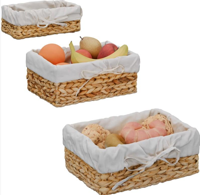 Household Essentials ML-5611 Set of Three Woven Wicker Storage Baskets with Removable Liners | Natural Seagrass,Brown (12x15.5) (10x13.5) (11.5x8 Inch)