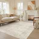 Nakagishi 5x7 Area Rugs Living Room: Washable Large Vintage Rug Neutral Non-Slip Soft Stain Resistant Indoor Carpet for Bedroom Nursery Dining Room Office Playroom - Beige Gray