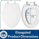 Bemis 7300SLEC Slow Close Toilet Seat, Easy Clean Hinges and Durable Plastic Seat, Made in USA, Elongated, White