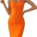 Women's Basic Adjustable Spaghetti Strap Cami Under Mini Dress (Orange, XS)