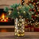 Giegxin 54 Pcs Gold Christmas Centerpiece for Table DIY Farmhouse Xmas Decor for Dinning Table 6 Artificial Pine Branches 47 Gold Vase Filler Balls 1 Glass Vase for Kitchen Tabletop Decor