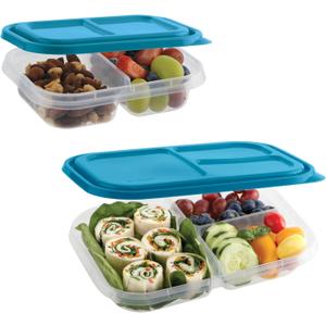 GoodCook EveryWare Food Storage Containers with Lids BPA-Free Plastic Lunch Cube Set Perfect for Food Prep & Meal Packing 3-Compartment Leak-Resistant Design Keeps Foods Fresh, 14-Pack, Blue