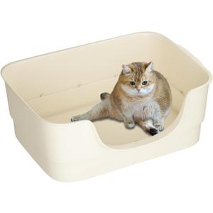 Extra Large Cat Litter Box for Big Cats - High Sides & Low Enter Design, 23.43x16.73x8.46 Inches Spacious Anti-Spill Pet ToiletBeige